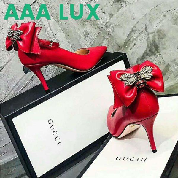 Replica Gucci Women Shoes Leather Pump with Bow 85mm Heel-Red 8