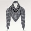 Replica Louis Vuitton LV Unisex Monogram Jacquard Denim Shawl Gray Cotton Wool Silk