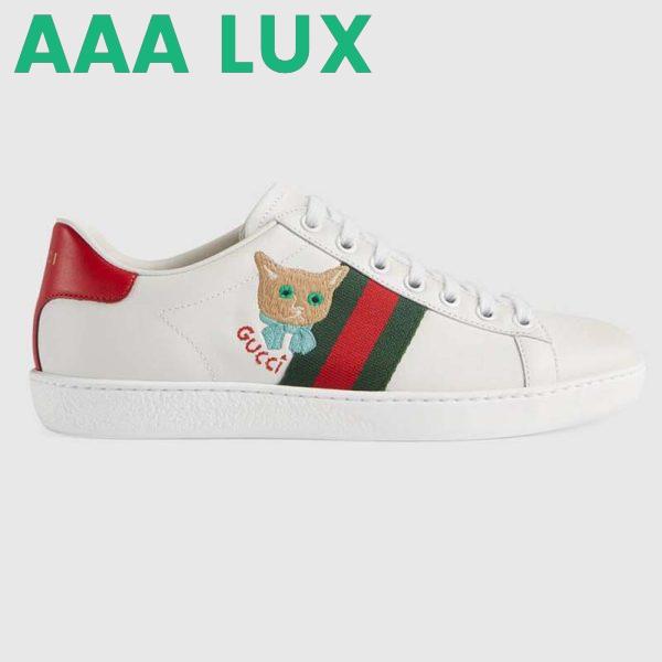 Replica Gucci GG Unisex Ace Sneaker Cat Green Red Web Gucci Cat Embroidery