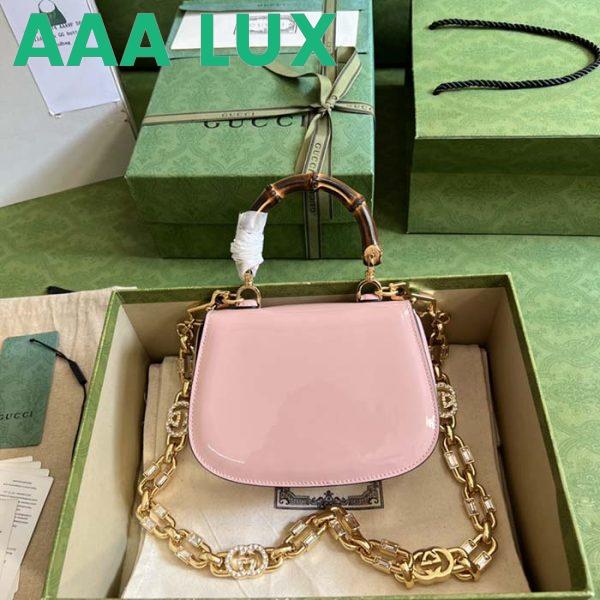 Replica Gucci Women Bamboo 1947 Mini Top Handle Bag Light Pink Patent Leather 4