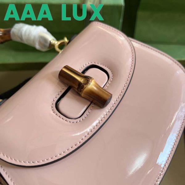 Replica Gucci Women Bamboo 1947 Mini Top Handle Bag Light Pink Patent Leather 6