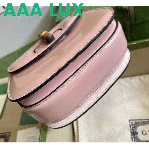 Replica Gucci Women Bamboo 1947 Mini Top Handle Bag Light Pink Patent Leather 7