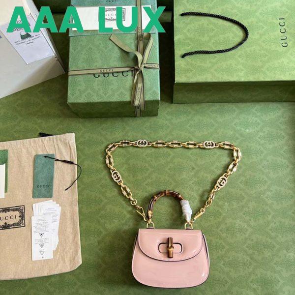Replica Gucci Women Bamboo 1947 Mini Top Handle Bag Light Pink Patent Leather 11