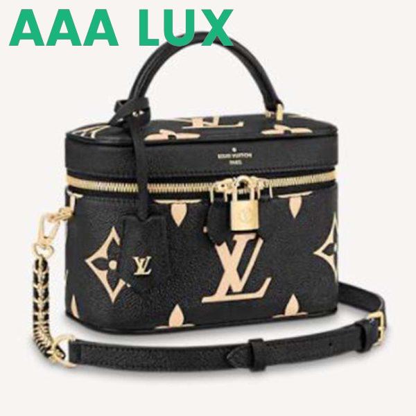 Replica Louis Vuitton LV Women Vanity PM Handbag Black Beige Embossed Grained Cowhide Leather