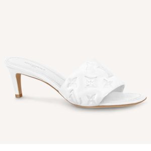 Replica Louis Vuitton LV Women Revival Mule White Monogram Embossed Lambskin 5.5 cm Heel