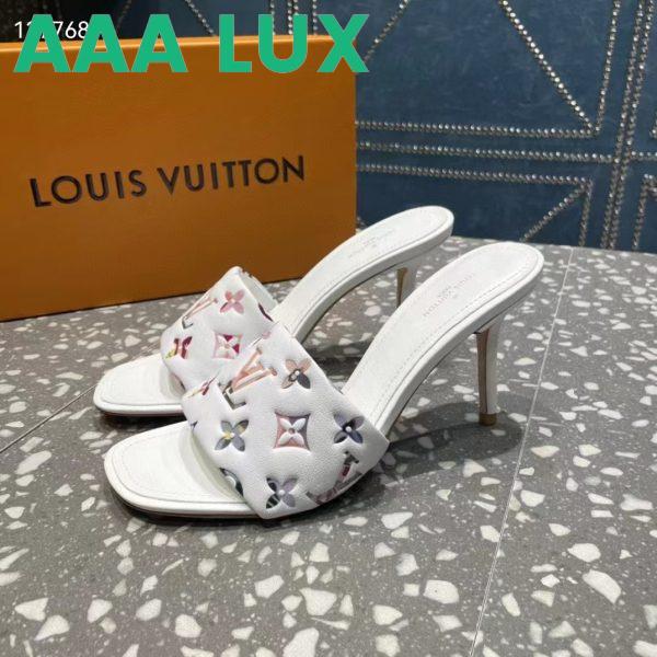 Replica Louis Vuitton LV Women Revival Mule White Monogram-Embossed Lambskin 9.5 cm Heel 4