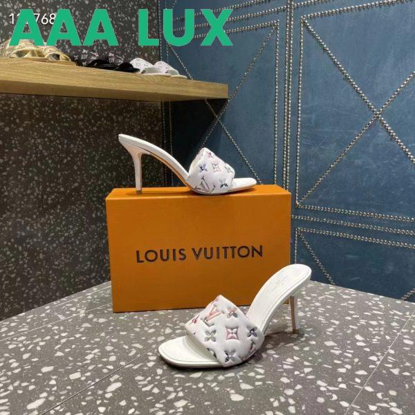 Replica Louis Vuitton LV Women Revival Mule White Monogram-Embossed Lambskin 9.5 cm Heel 9