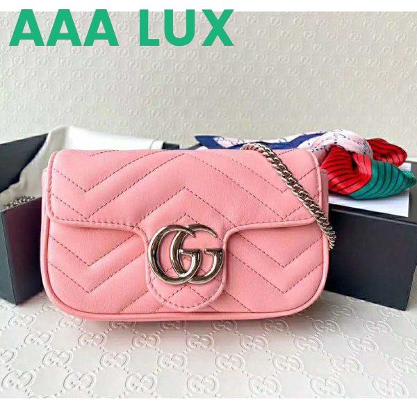 Replica Gucci GG Women GG Marmont Super Mini Bag Pink Matelassé Chevron 3