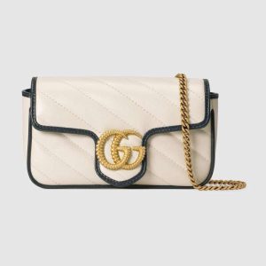 Replica Gucci GG Women GG Marmont Super Mini Bag White Diagonal Matelassé