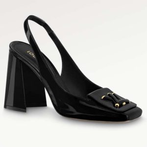 Replica Louis Vuitton LV Women Shake Slingback Pump Black Patent Calf Leather Lambskin 9.5 Cm Heel