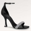 Replica Louis Vuitton LV Women Sparkle Sandal Black Satin Strass Leather 9.5 Cm Heel