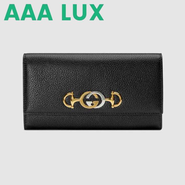 Replica Gucci GG Women Gucci Zumi Grainy Leather Continental Wallet-Black 2