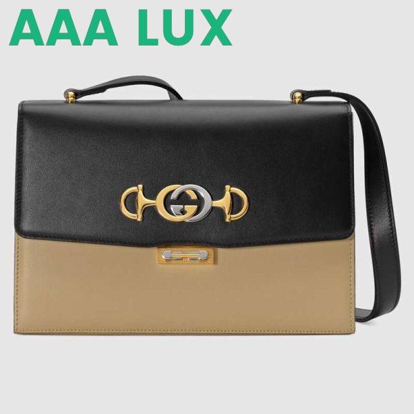 Replica Gucci GG Women Gucci Zumi Smooth Leather Small Shoulder Bag in Black and Beige Smooth Leather