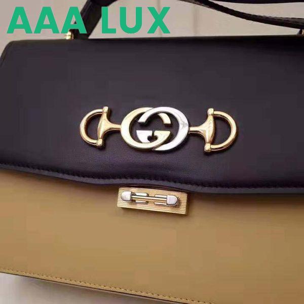 Replica Gucci GG Women Gucci Zumi Smooth Leather Small Shoulder Bag in Black and Beige Smooth Leather 4