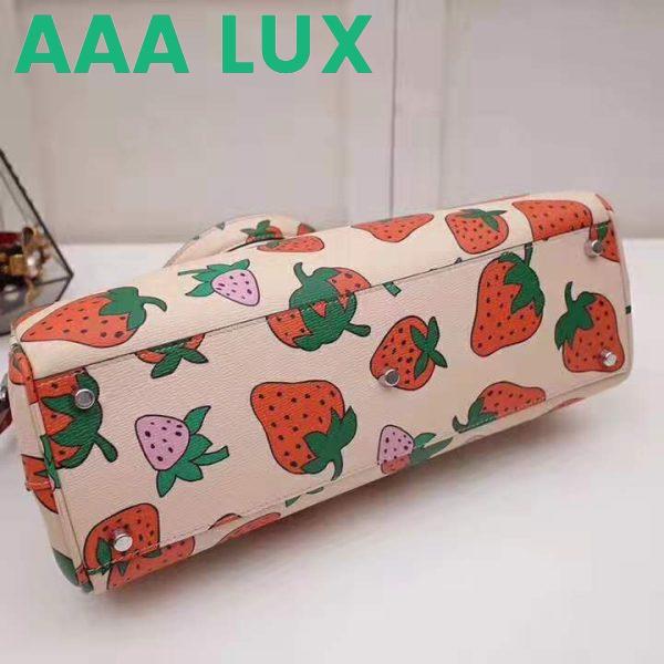 Replica Gucci GG Women Gucci Zumi Strawberry Print Medium Top Handle Bag in Gucci Strawberry Print Ivory Leather 8