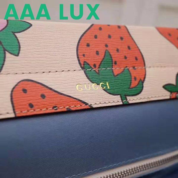 Replica Gucci GG Women Gucci Zumi Strawberry Print Medium Top Handle Bag in Gucci Strawberry Print Ivory Leather 12