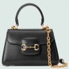 Replica Gucci GG Women Horsebit 1955 Shoulder Bag Black Textured Leather 15