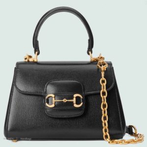 Replica Gucci GG Women Horsebit 1955 Mini Bag Top Handle Black Leather 2