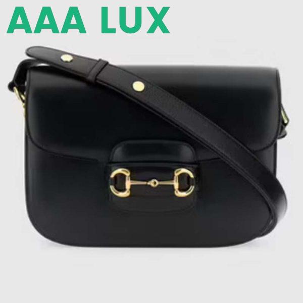 Replica Gucci GG Women Horsebit 1955 Shoulder Bag Black Textured Leather