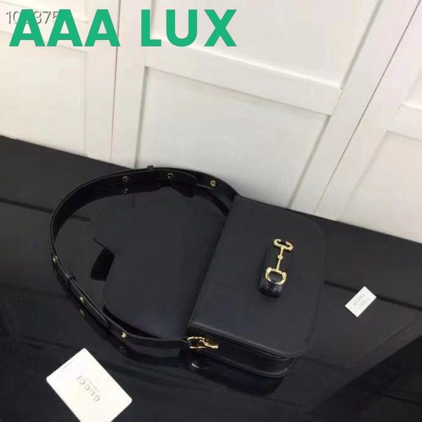 Replica Gucci GG Women Horsebit 1955 Shoulder Bag Black Textured Leather 5