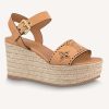 Replica Louis Vuitton LV Women Starboard Wedge Sandal Perforated Calf Leather Rope Rubber