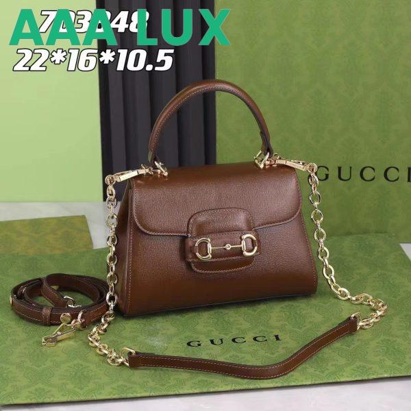 Replica Gucci GG Women Horsebit 1955 Top Handle Bag Light Brown Leather Mini Size 3