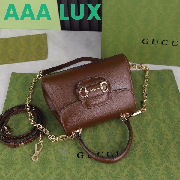 Replica Gucci GG Women Horsebit 1955 Top Handle Bag Light Brown Leather Mini Size 5