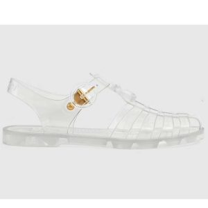 Replica Gucci Unisex GG Sandal Double G Transparent Rubber Sole Ankle Buckle Closure Flat 2