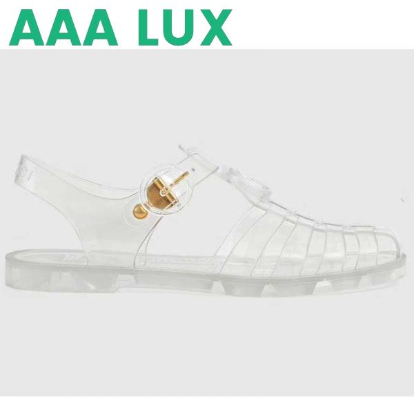 Replica Gucci Unisex GG Sandal Double G Transparent Rubber Sole Ankle Buckle Closure Flat 2