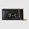 Replica Gucci GG Women Gucci 1955 Horsebit Wallet with Chain-Black