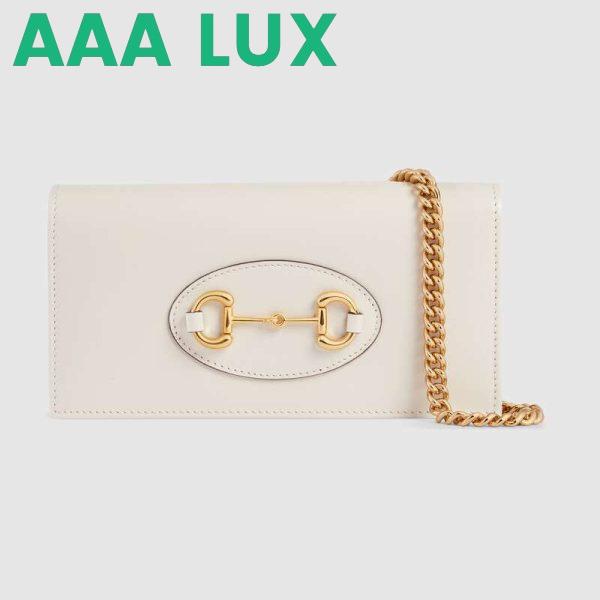 Replica Gucci GG Women Gucci 1955 Horsebit Wallet with Chain-White