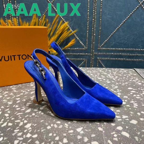 Replica Louis Vuitton Women Sparkle Slingback Pump Blue Suede Baby Goat Leather 9.5 Cm Heel 5
