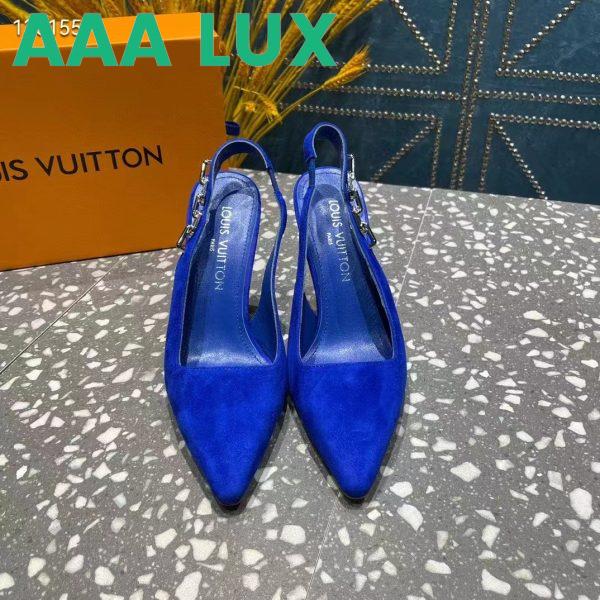 Replica Louis Vuitton Women Sparkle Slingback Pump Blue Suede Baby Goat Leather 9.5 Cm Heel 6