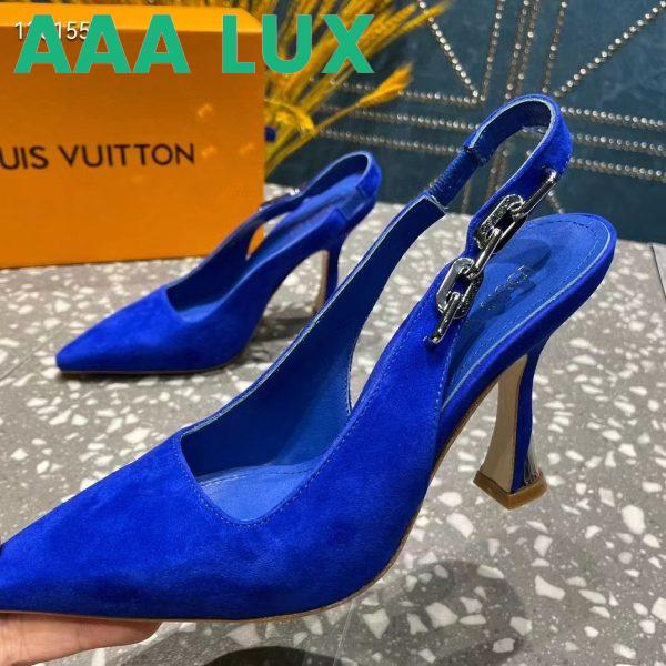 Replica Louis Vuitton Women Sparkle Slingback Pump Blue Suede Baby Goat Leather 9.5 Cm Heel 7