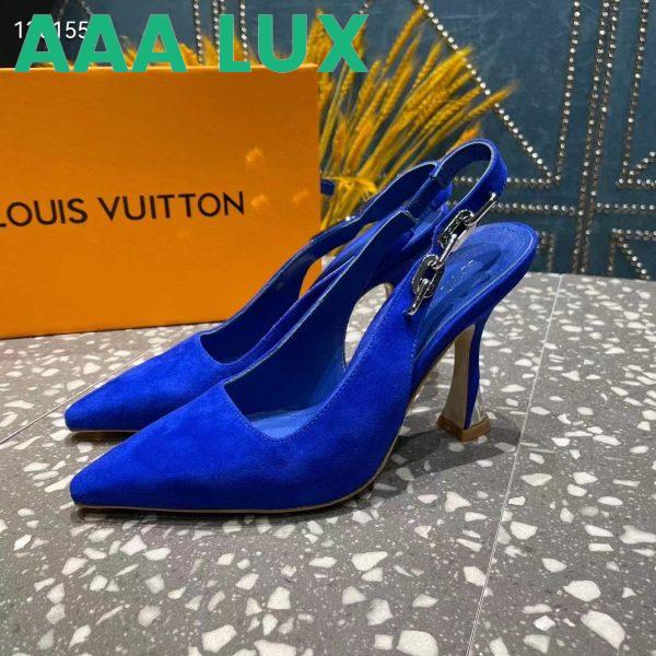 Replica Louis Vuitton Women Sparkle Slingback Pump Blue Suede Baby Goat Leather 9.5 Cm Heel 8