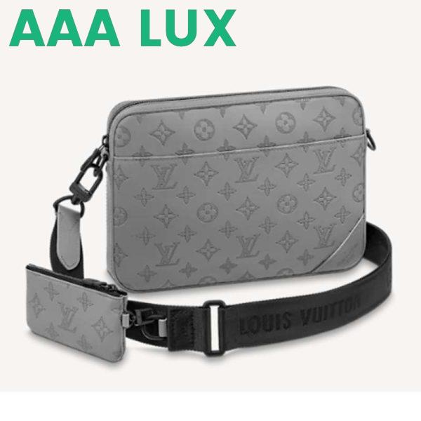 Replica Louis Vuitton LV Unisex Duo Messenger Anthracite Gray Monogram Shadow Calf Leather