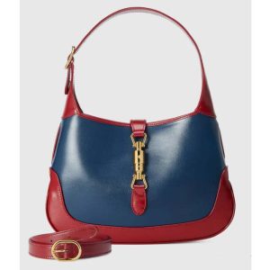 Replica Gucci GG Women Jackie 1961 Small Shoulder Bag Navy Leather Dark Red Leather