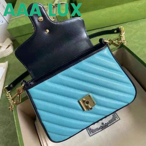 Replica Gucci GG Women Online Exclusive GG Marmont Mini Bag Pastel Blue Butter Diagonal Matelassé Leather 7