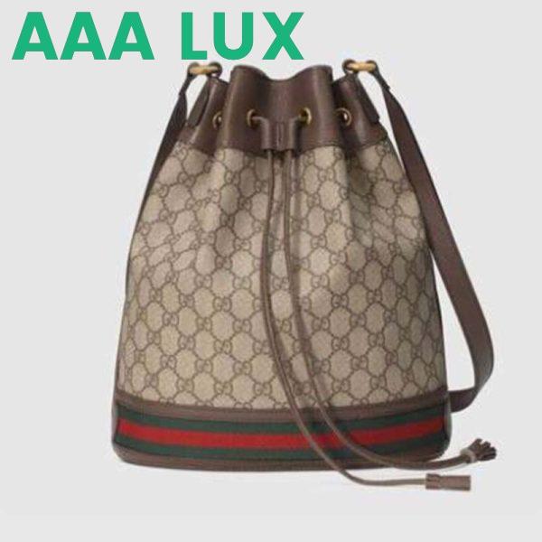Replica Gucci GG Women Ophidia GG Bucket Bag in Beige and Ebony GG Supreme Canvas