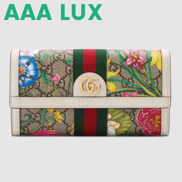 Replica Gucci GG Women Ophidia GG Flora Continental Wallet in Beige/Ebony GG Supreme Canvas