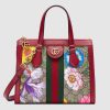 Replica Gucci GG Women Ophidia GG Flora Small Tote Bag in Beige/Ebony GG Supreme Canvas