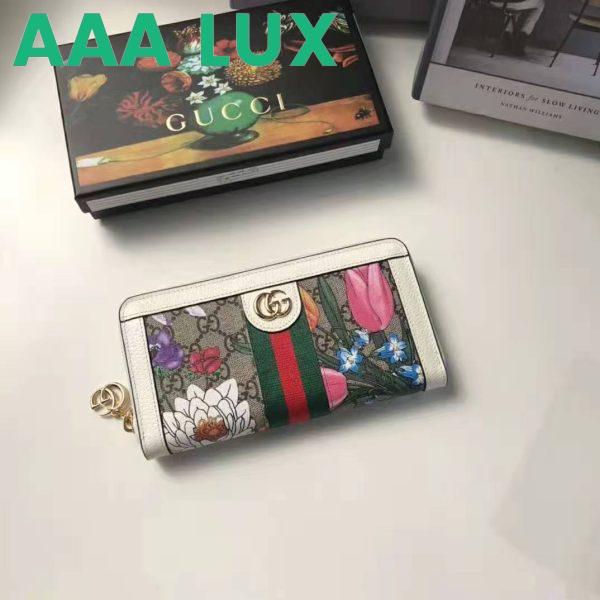 Replica Gucci GG Women Ophidia GG Flora Zip Around Wallet in Beige/Ebony GG Supreme Canvas 3