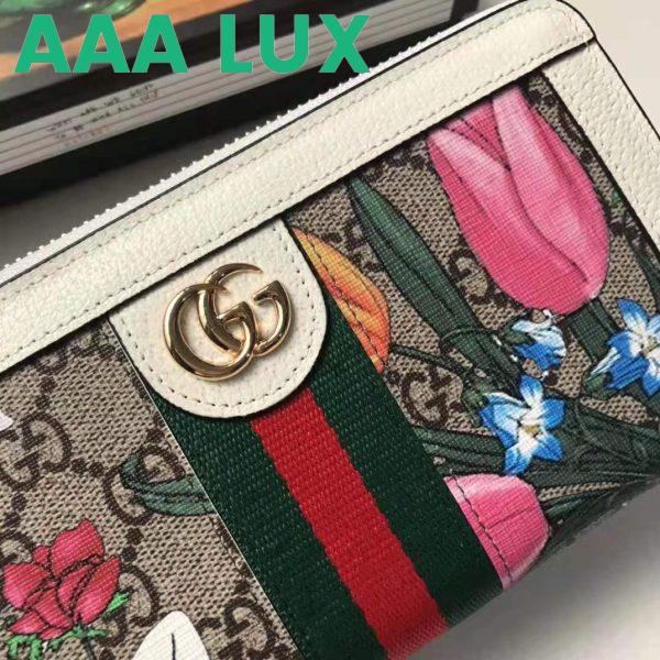 Replica Gucci GG Women Ophidia GG Flora Zip Around Wallet in Beige/Ebony GG Supreme Canvas 9