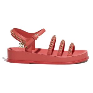 Replica Chanel Women Sandals Calfskin Red 5 mm Heel 2