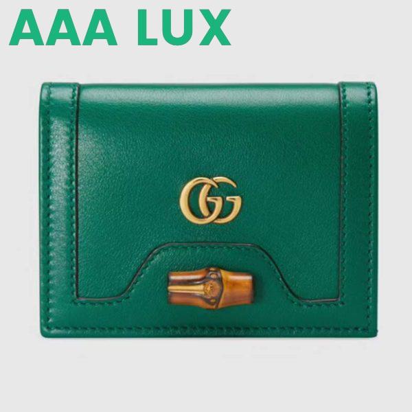 Replica Gucci Women Gucci Diana Card Case Wallet Double GG Green Leather
