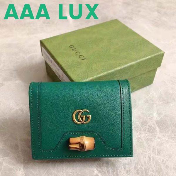 Replica Gucci Women Gucci Diana Card Case Wallet Double GG Green Leather 3