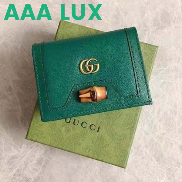 Replica Gucci Women Gucci Diana Card Case Wallet Double GG Green Leather 4