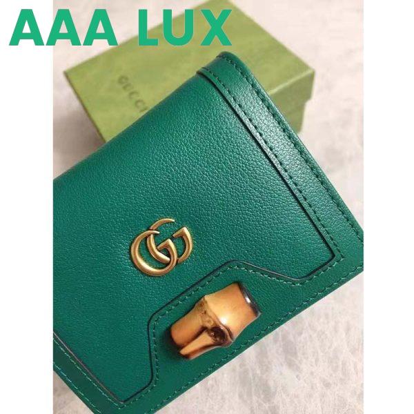 Replica Gucci Women Gucci Diana Card Case Wallet Double GG Green Leather 8