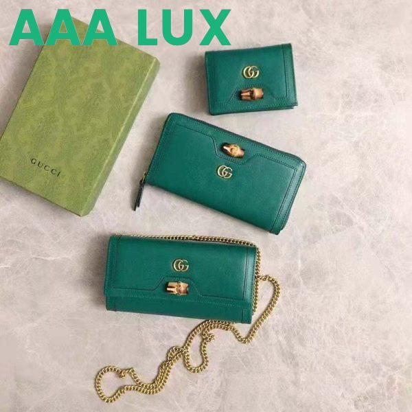 Replica Gucci Women Gucci Diana Card Case Wallet Double GG Green Leather 10
