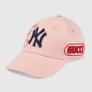 Replica Gucci Women Baseball Cap with NY Yankees Patch-Pink